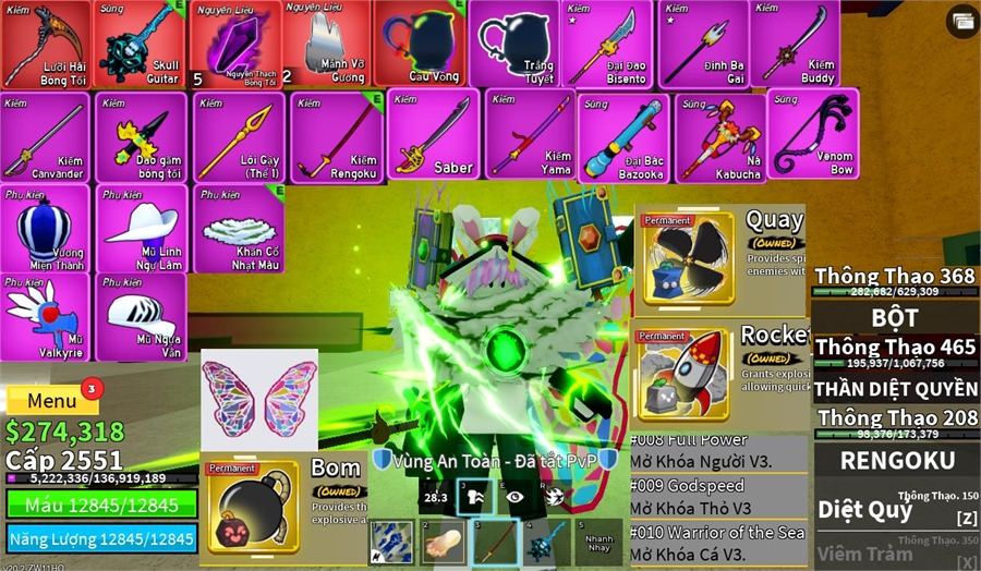  - 3 tộc v3 lưỡi hái dao găm guistar rocket owned quay owend bom owend