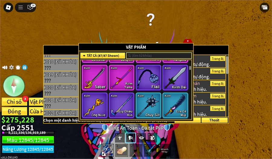  - 3 tộc v3 lưỡi hái dao găm guistar rocket owned quay owend bom owend