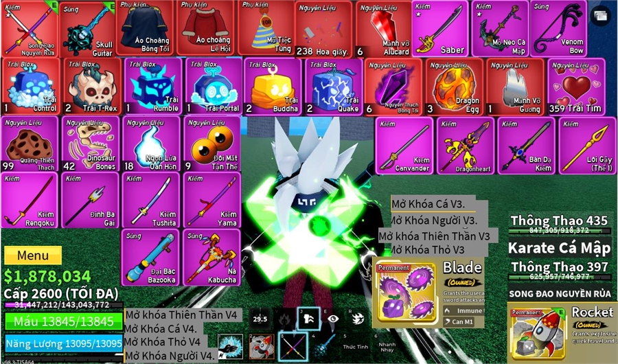  - 4 tộc v4 rocket owned blade owned song đao, dragonhear,gui star mũ tiệc tùng,bt,lh