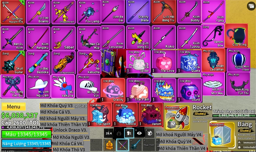  - 4 tộc v4 song đao lưỡi hái khiên leviathan dragon storm,heart,fox lamp, mỏ neo dao găm,băng owned rocket owned