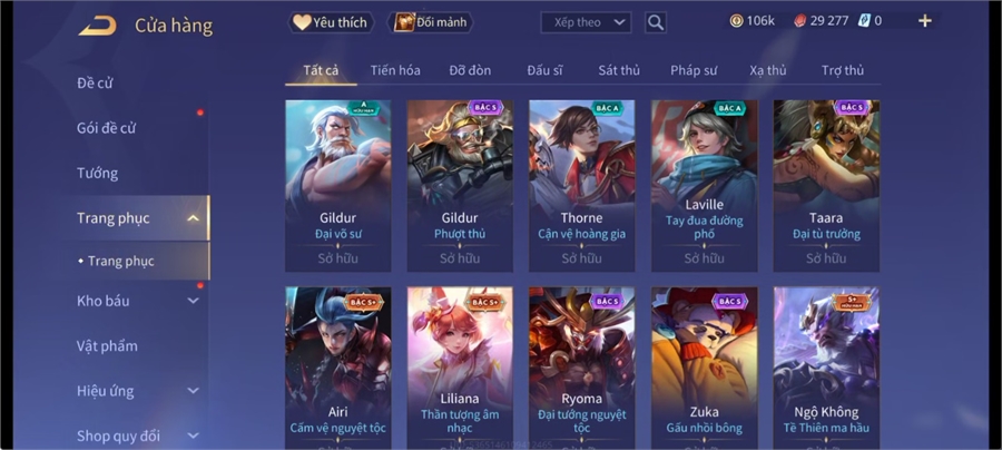  - acc full tướng 106k vàng