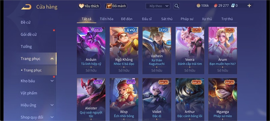  - acc full tướng 106k vàng