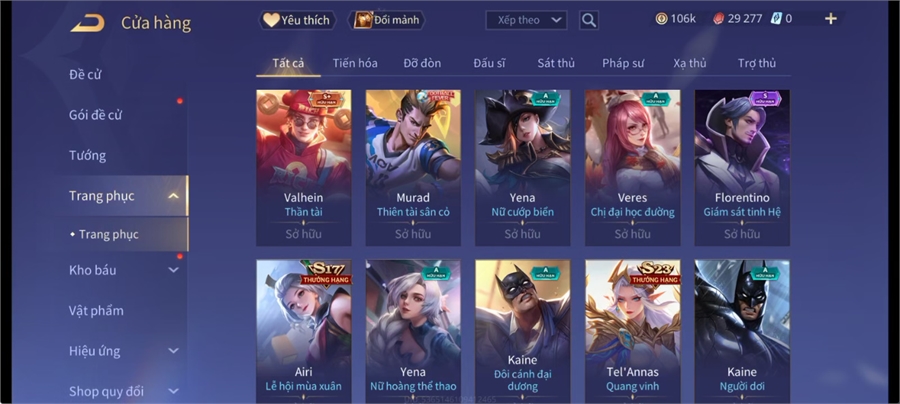  - acc full tướng 106k vàng
