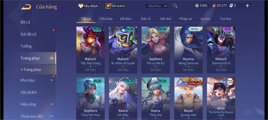  - acc full tướng 106k vàng