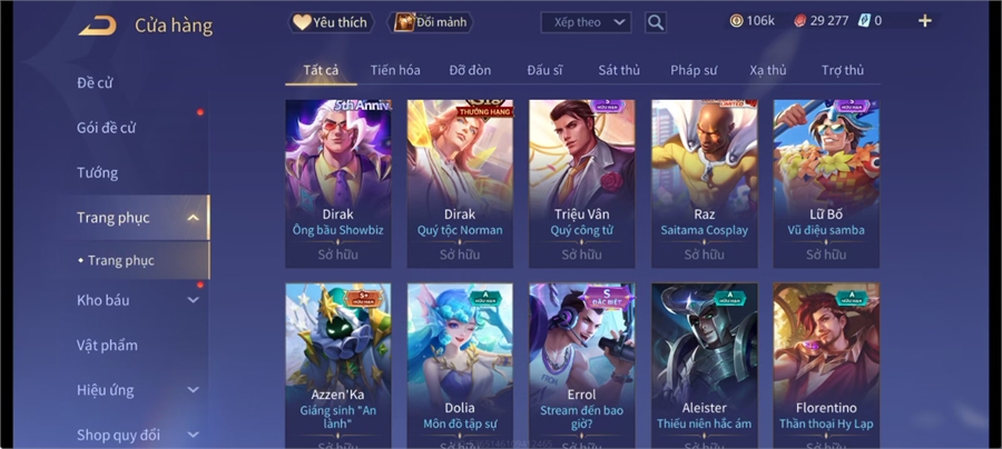  - acc full tướng 106k vàng