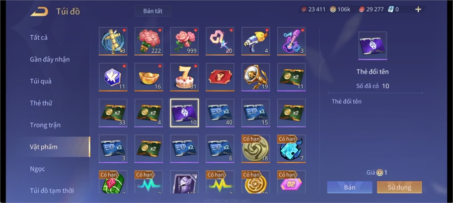  - acc full tướng 106k vàng