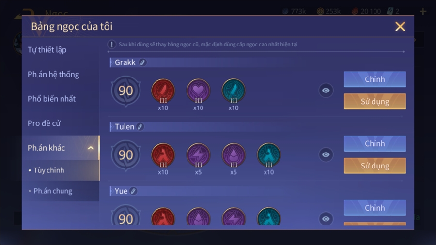  - 25 bảng ngọc 90,Tulen SSS