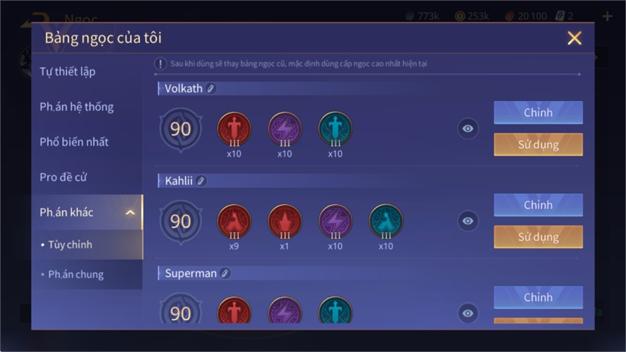  - 25 bảng ngọc 90,Tulen SSS